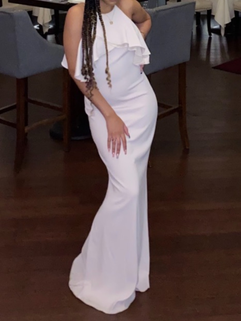 Elegant Light Pink Ruffle Evening Gown